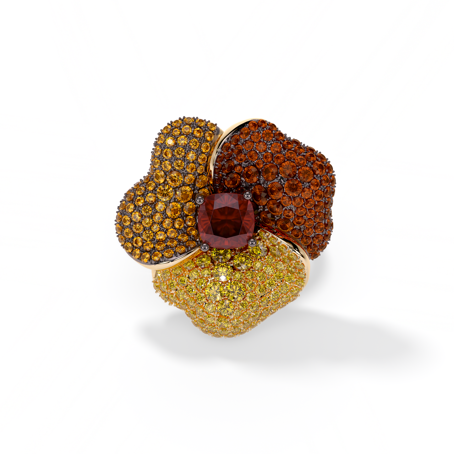 Bloom Large Yellow Gold ring In Yellow, Orange And Red