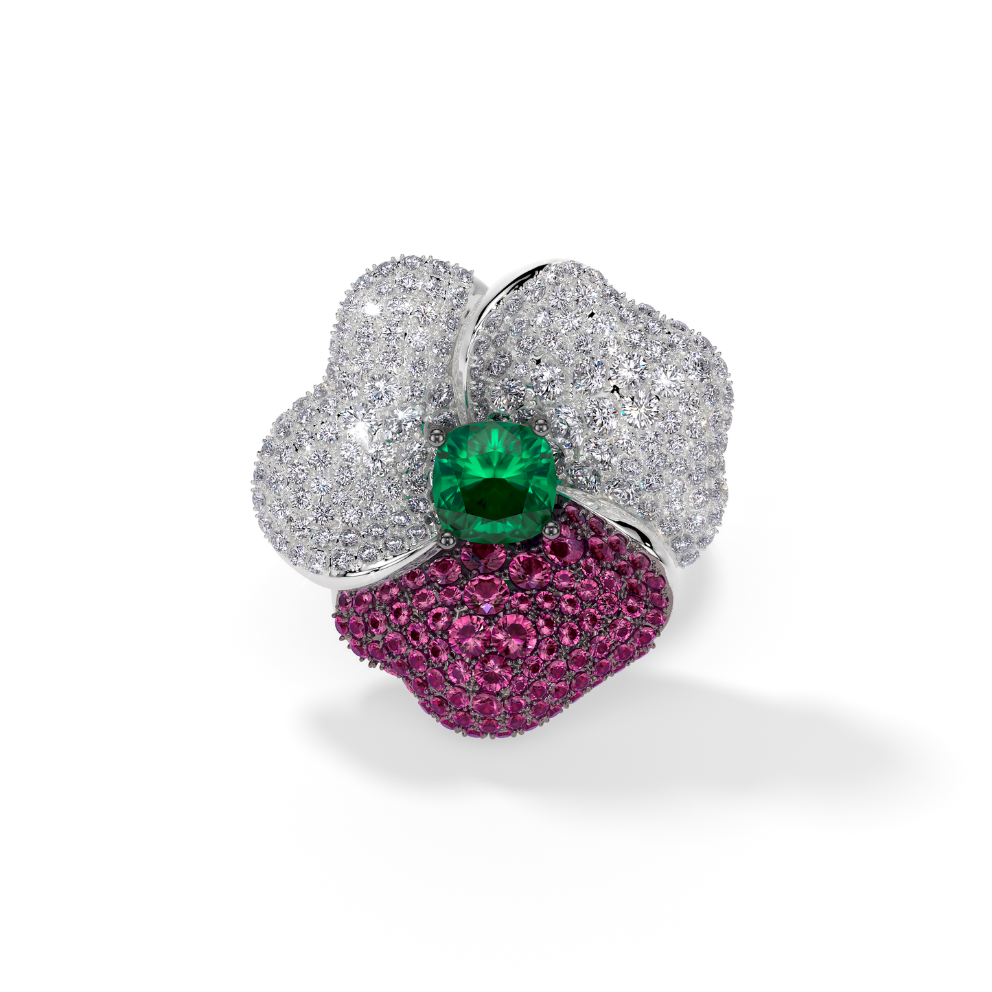 BLOOM Large WHITE GOLD NECKLACE in DARK PINK, WHITE And Green