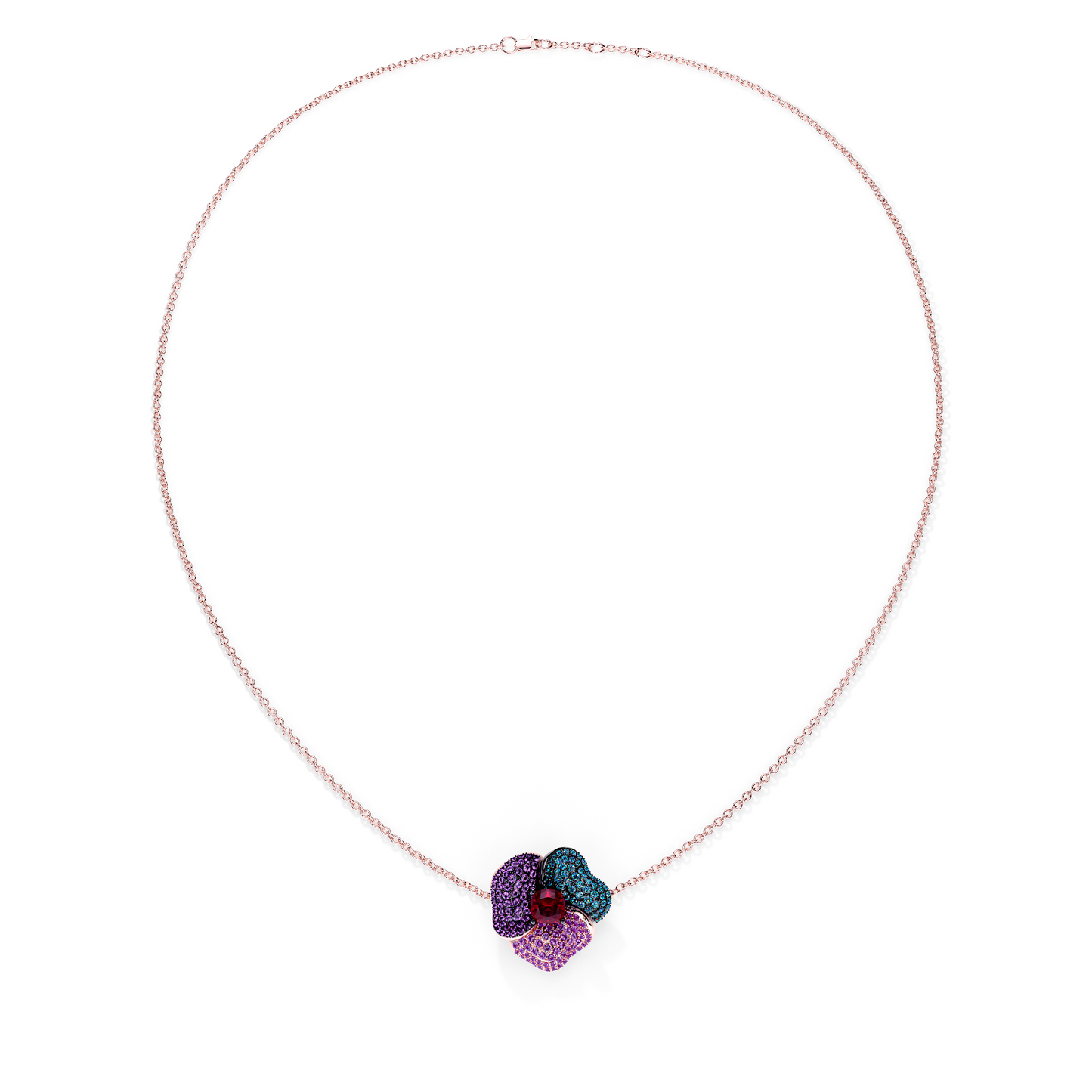 Bloom Medium Pink Gold necklace in Blue, Purple and Red