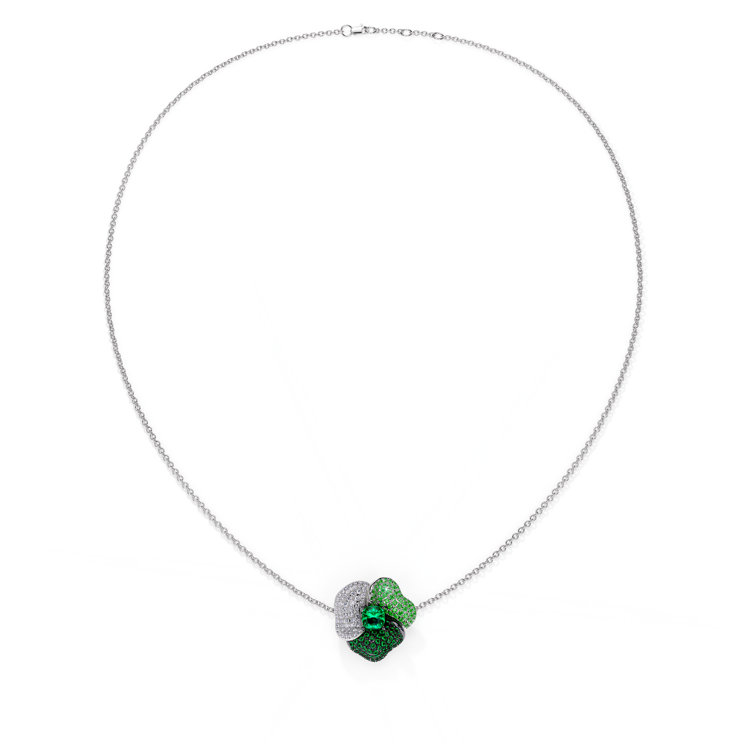 Bloom Medium White Gold necklace In Dark Green &Light Green