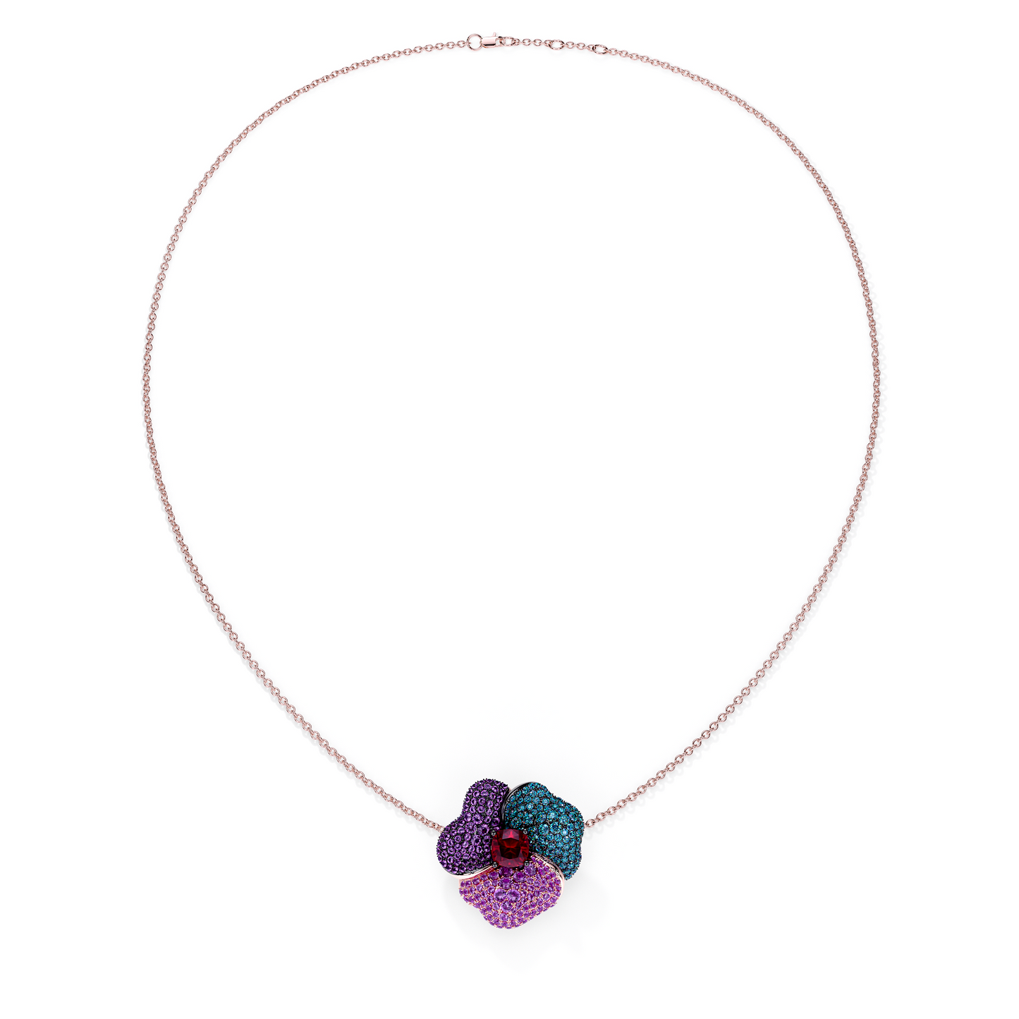 Bloom Large Pink Gold necklace in Blue, Purple and Red