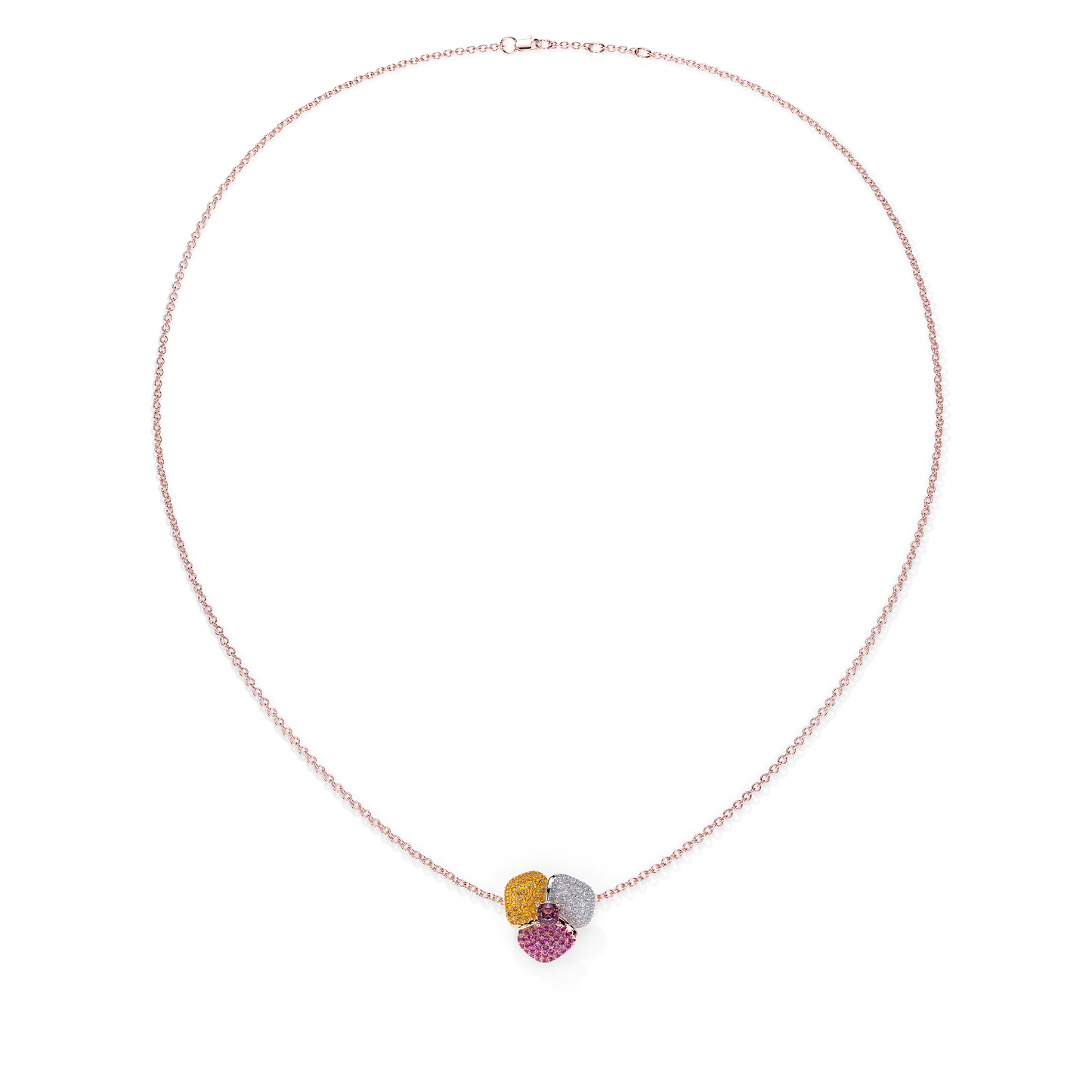 Bloom Small Pink Gold necklace in Dark Pink , Orange Sapphire and White