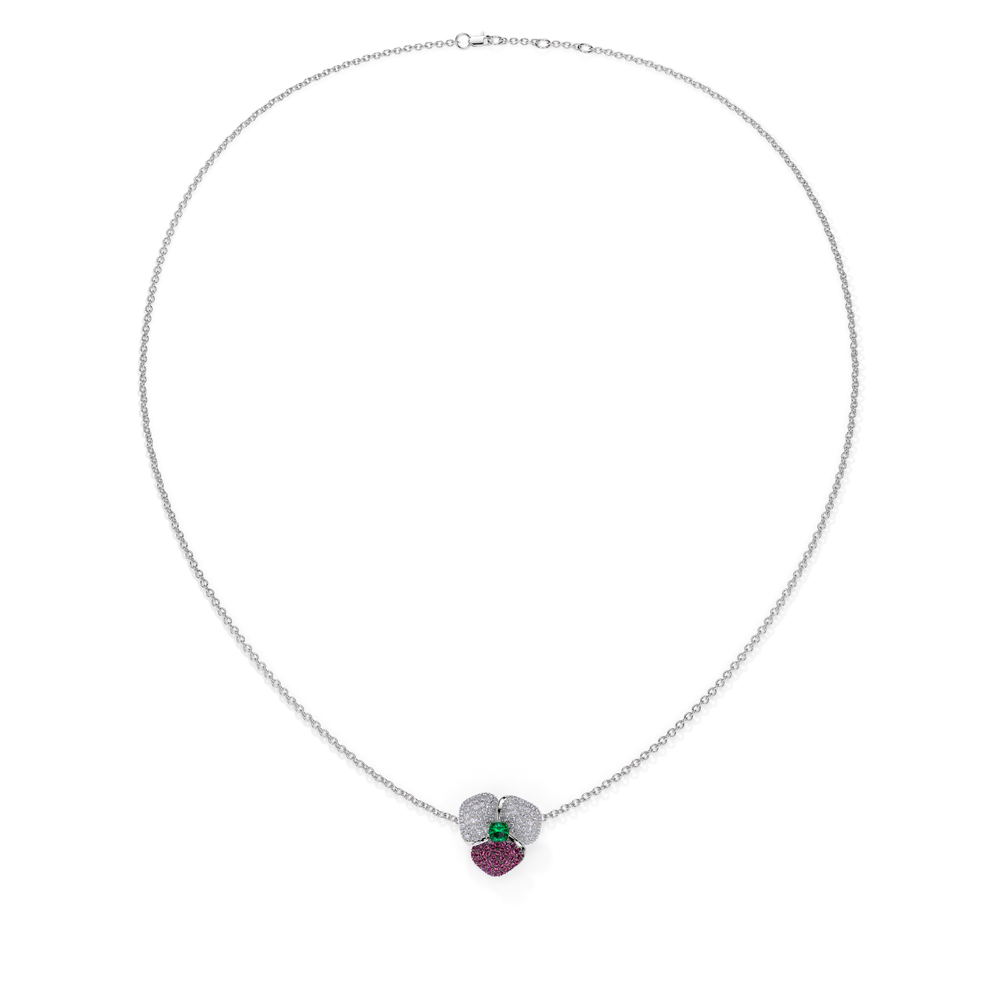 BLOOM Small WHITE GOLD NECKLACE in DARK PINK, WHITE And Green