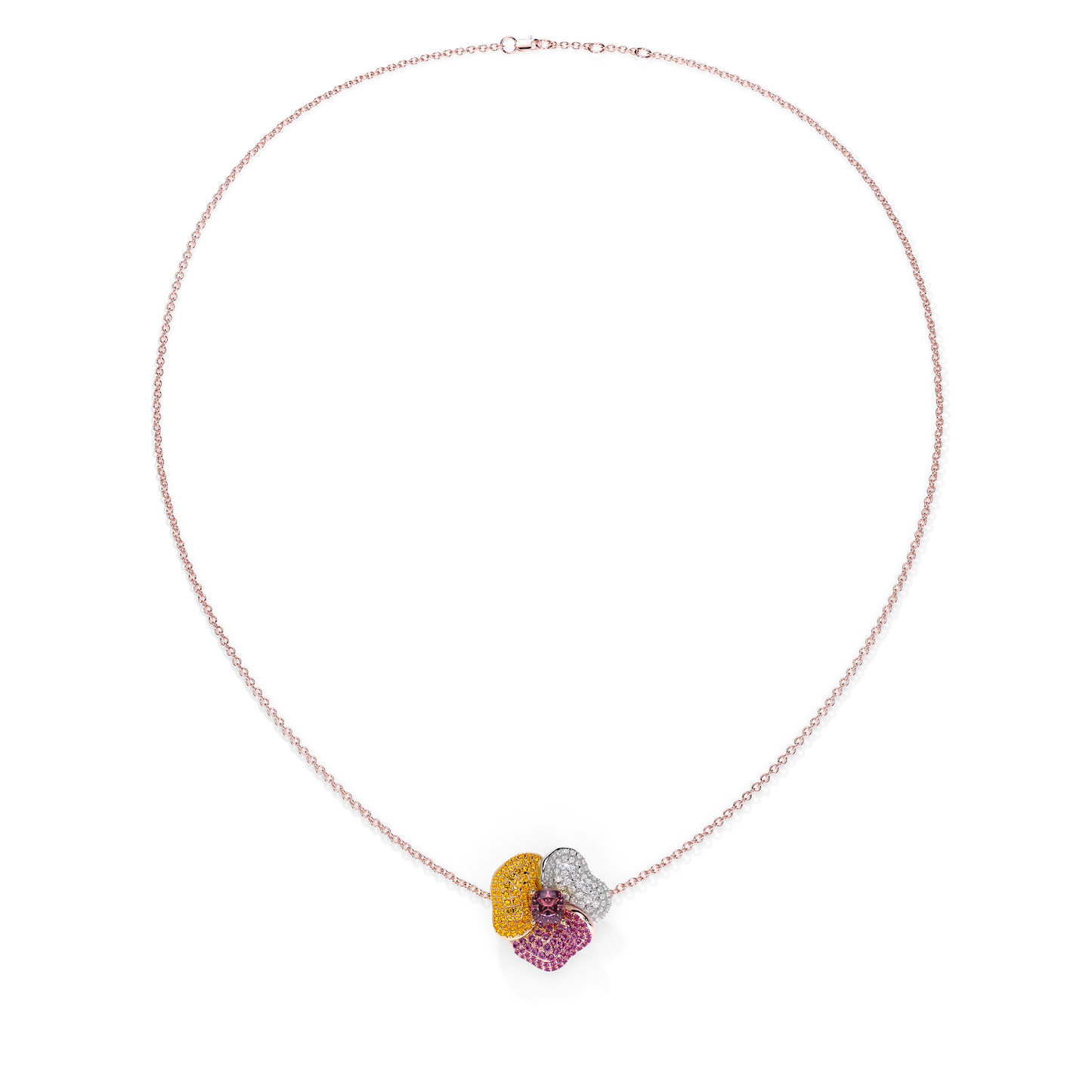 Bloom Medium Pink Gold necklace in Dark Pink , Orange Sapphire and White