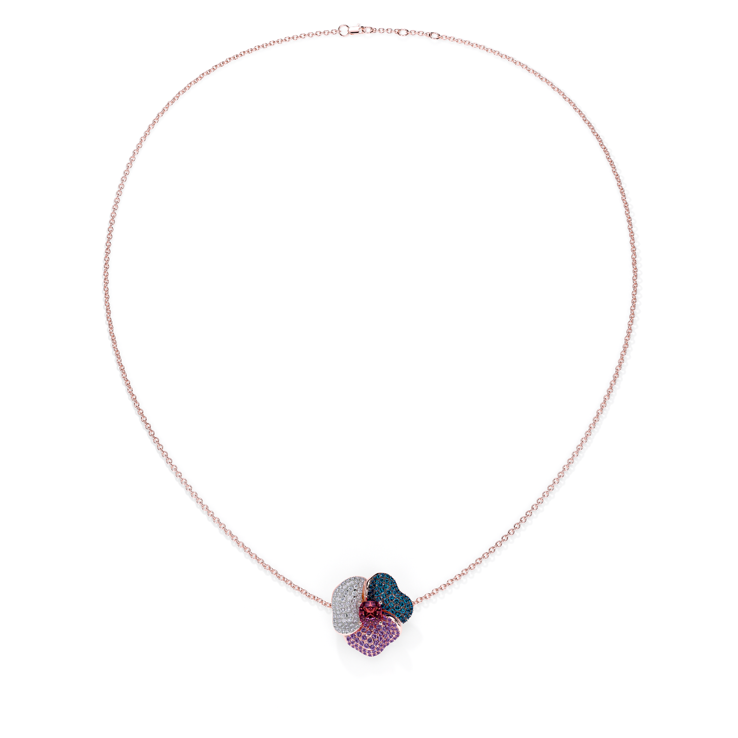 Bloom Medium Pink Gold necklace in purple, Blue and White