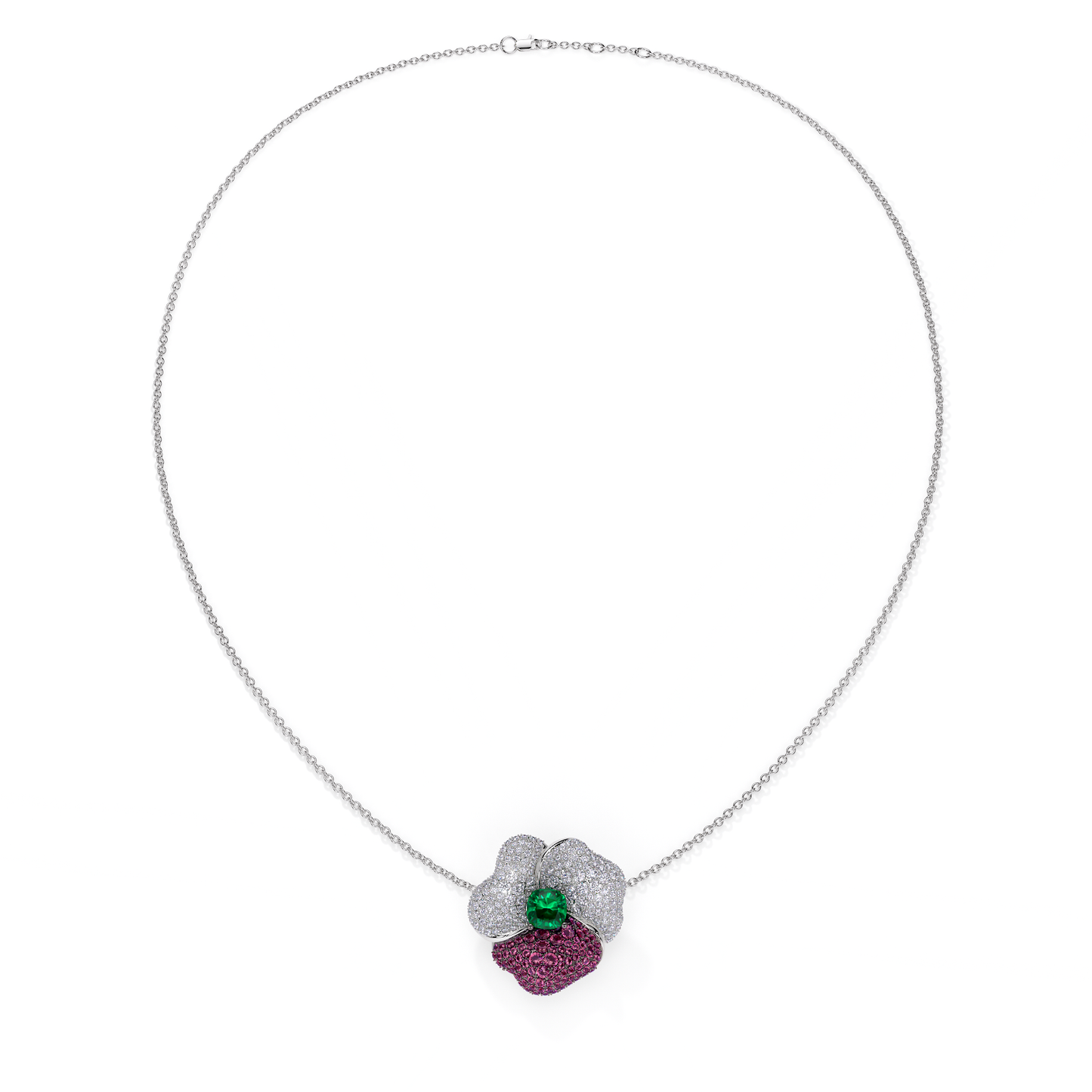 BLOOM Large WHITE GOLD NECKLACE in DARK PINK, WHITE And Green