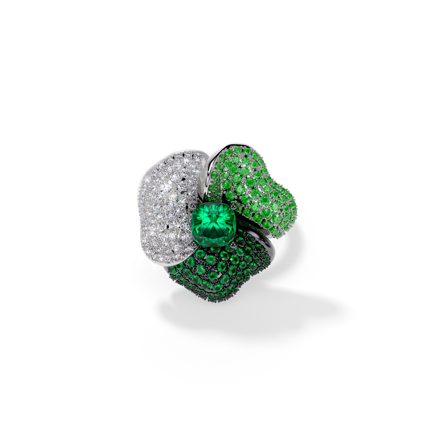 Bloom MediumWhite Gold ring In Dark Green &Light Green