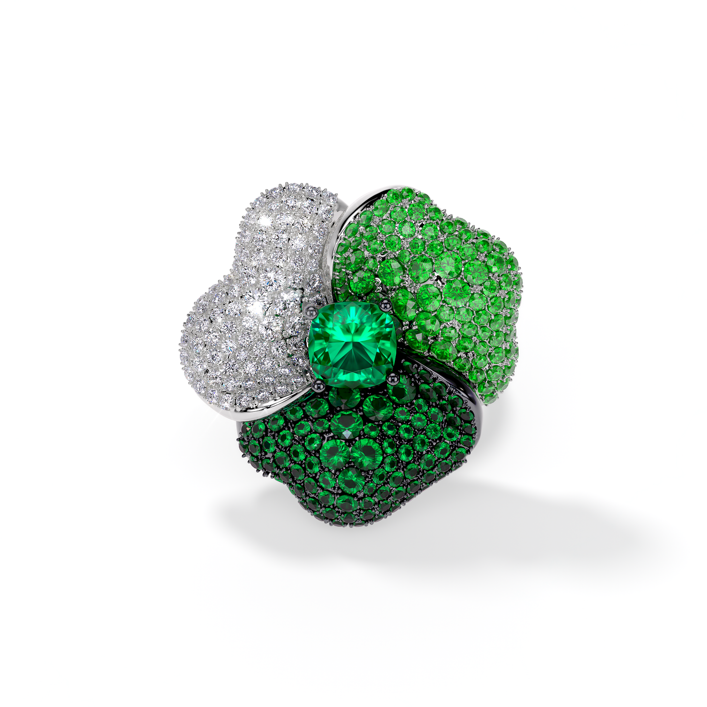Bloom Large White gold ring In Dark Green & Light Green