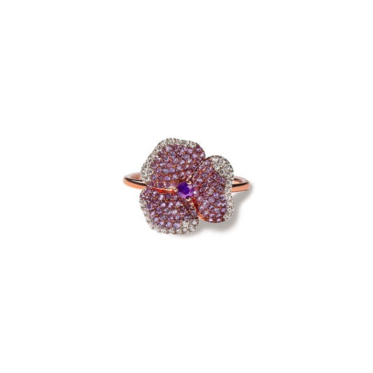 Bloom Small Flower Amethyst Ring in Rose Gold