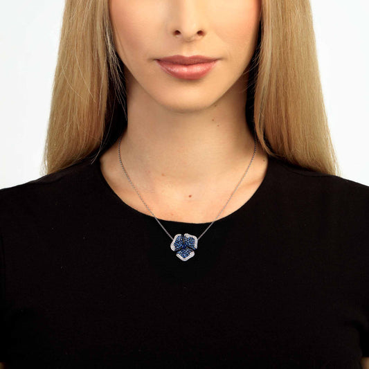 Bloom Medium Flower Blue Sapphire Necklace in White Gold