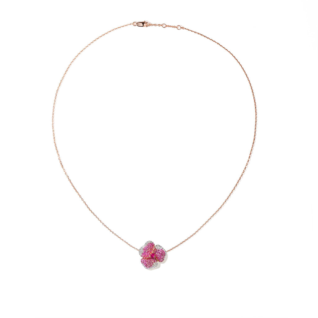 Bloom Small Flower Dark Pink Sapphire Necklace in Rose Gold