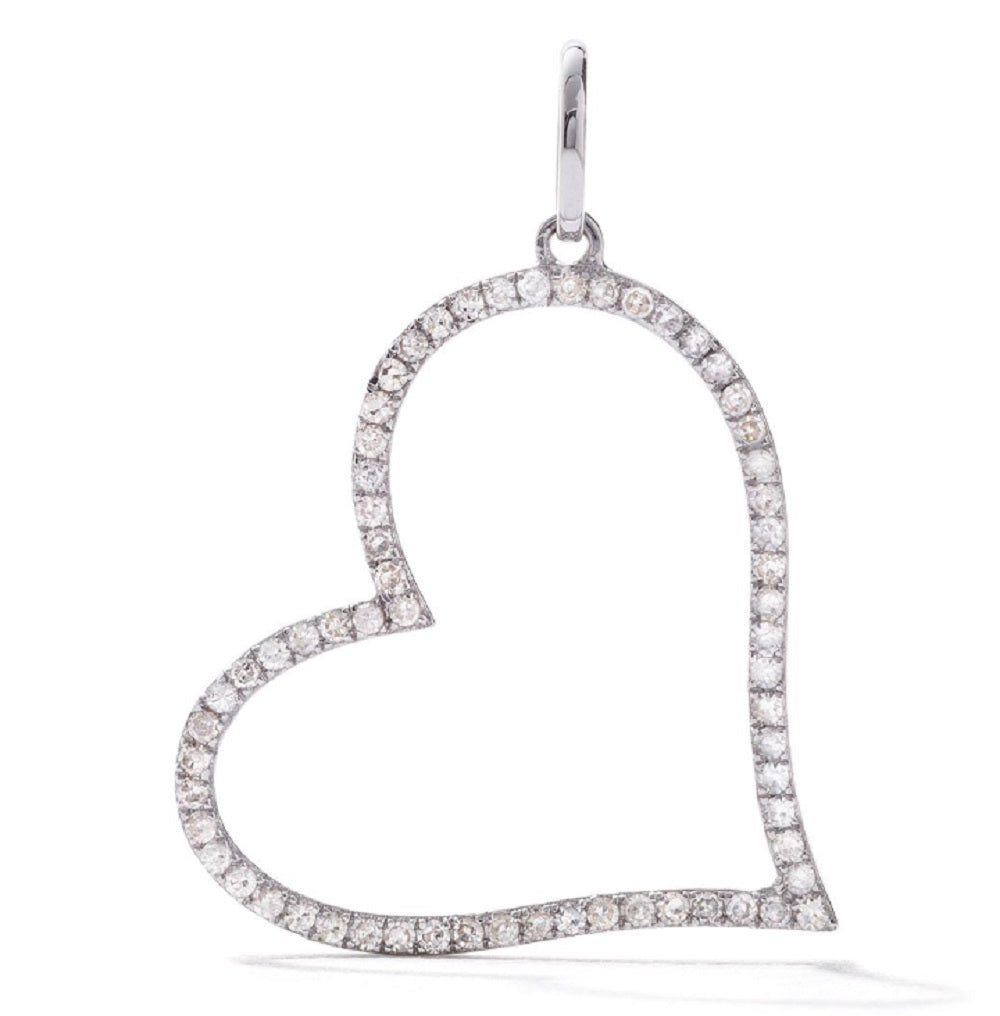 18K White Gold Pave Diamond Open Heart Pendant