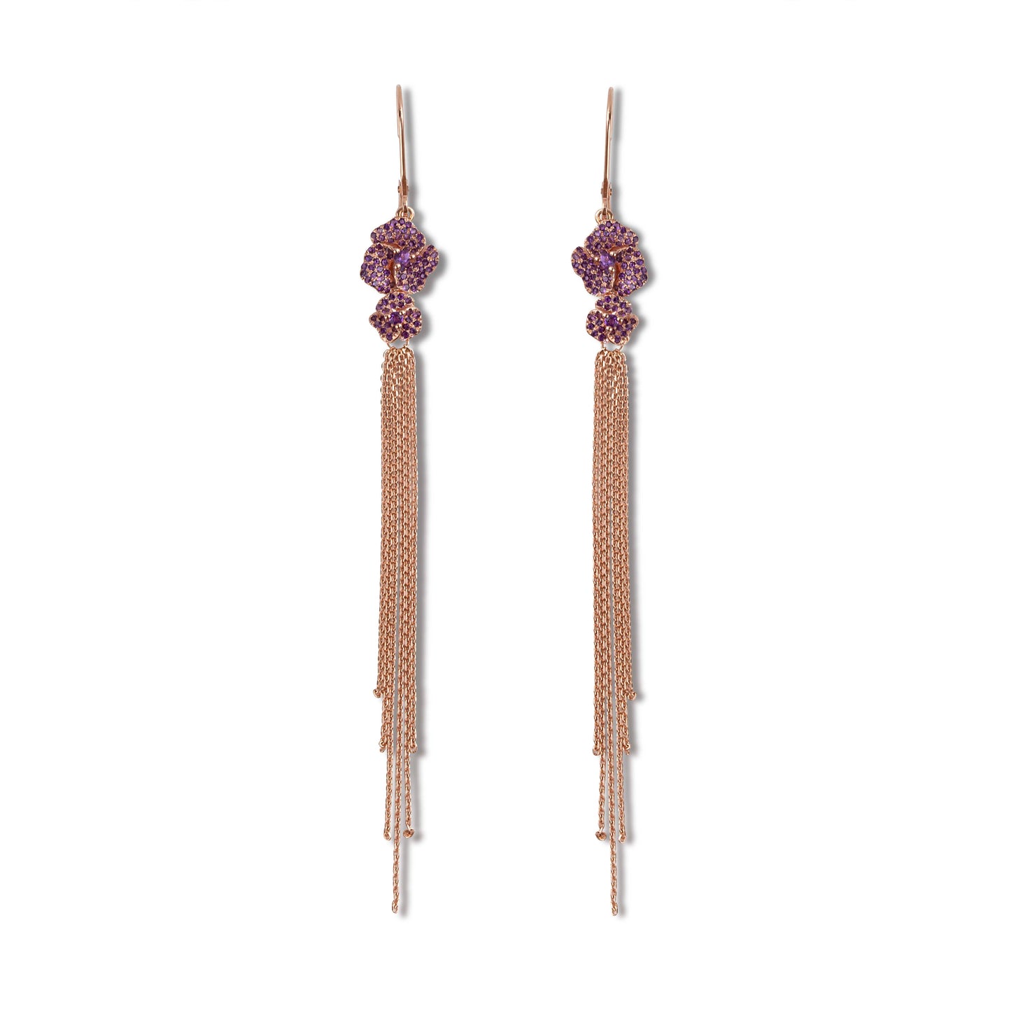 Bloom Mini Flower Amethyst Tassel Earrings in Rose Gold