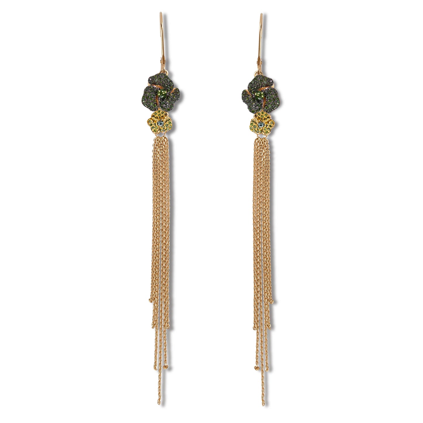 Bloom Mini Green Diamond Tassel Earrings in Yellow Gold