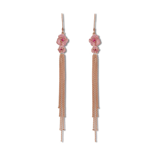 Bloom Mini  Light Pink Sapphire Tassel Earrings in Rose Gold