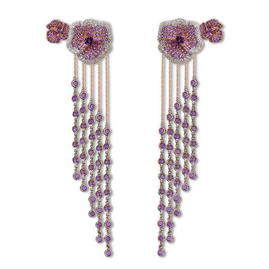 Bloom Medium  Amethyst Long Earrings in Rose Gold