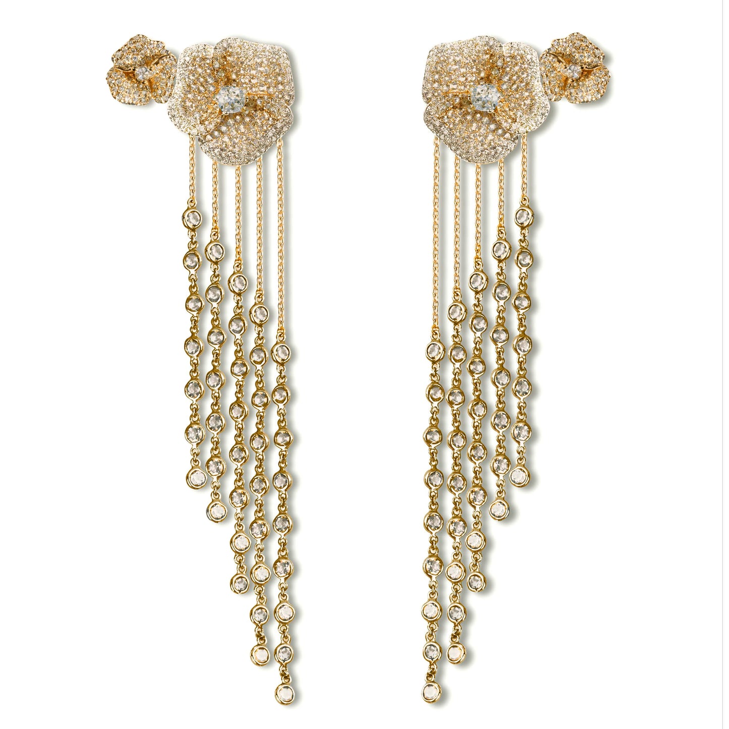 Bloom Medium White Diamonds Long Earrings