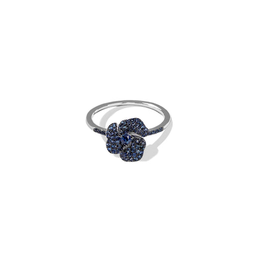 Bloom Mini Flower Blue Sapphire Ring in White Gold