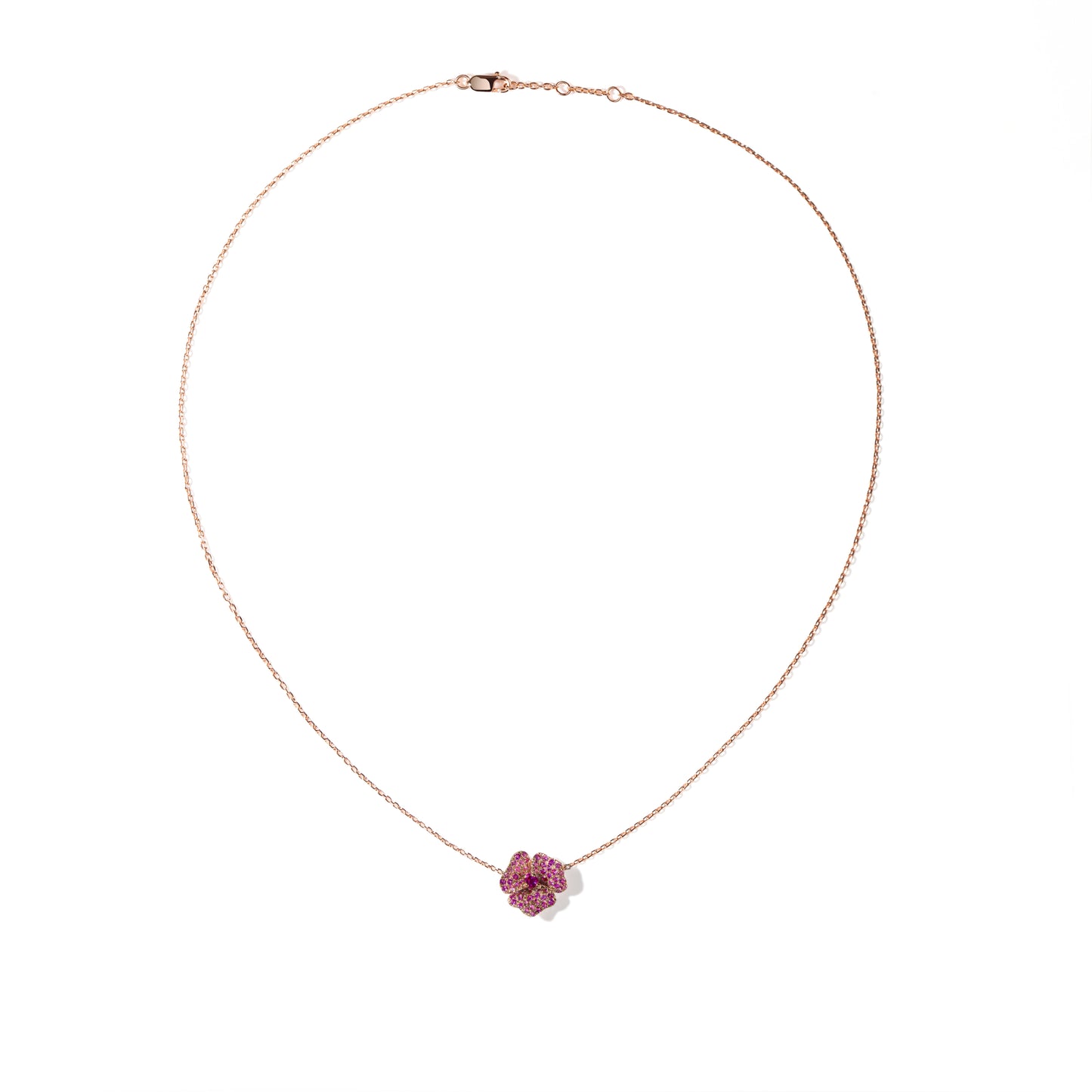 Bloom Mini Flower Dark Pink Sapphire Necklace in Rose Gold