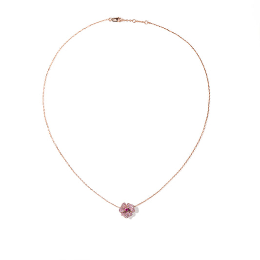 Bloom Mini Flower Light Pink Sapphire Necklace in Rose Gold