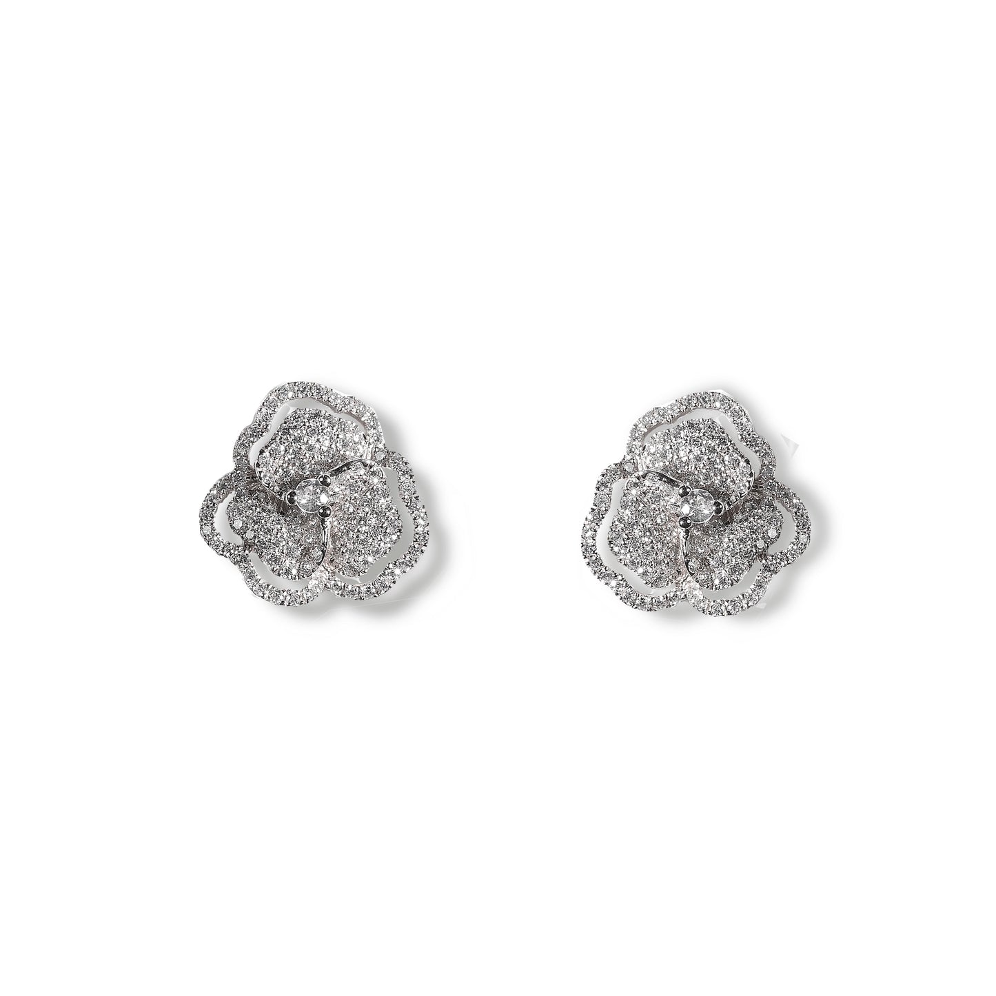 Bloom Mini Halo White Diamond Earrings