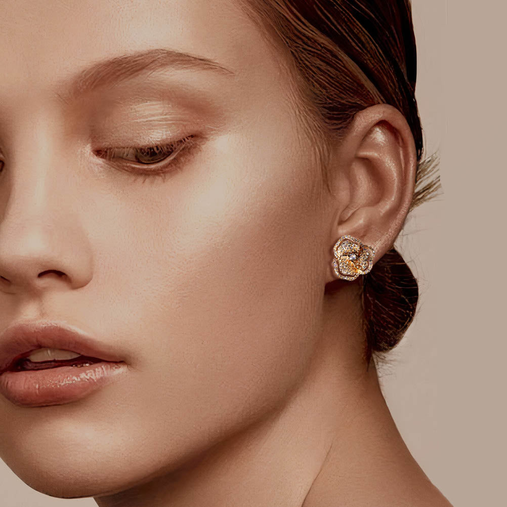 Bloom Mini Halo White Diamond Earrings