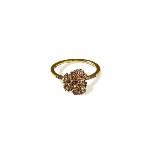 Bloom Mini Flower Smoky Quartz Ring in Yellow Gold