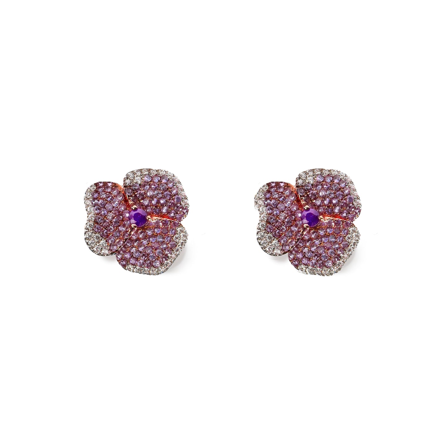 Bloom Small Flower Amethyst Earrings in Rose Gold