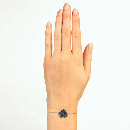 Bloom Small Flower Blue Diamond Bracelet in White Gold