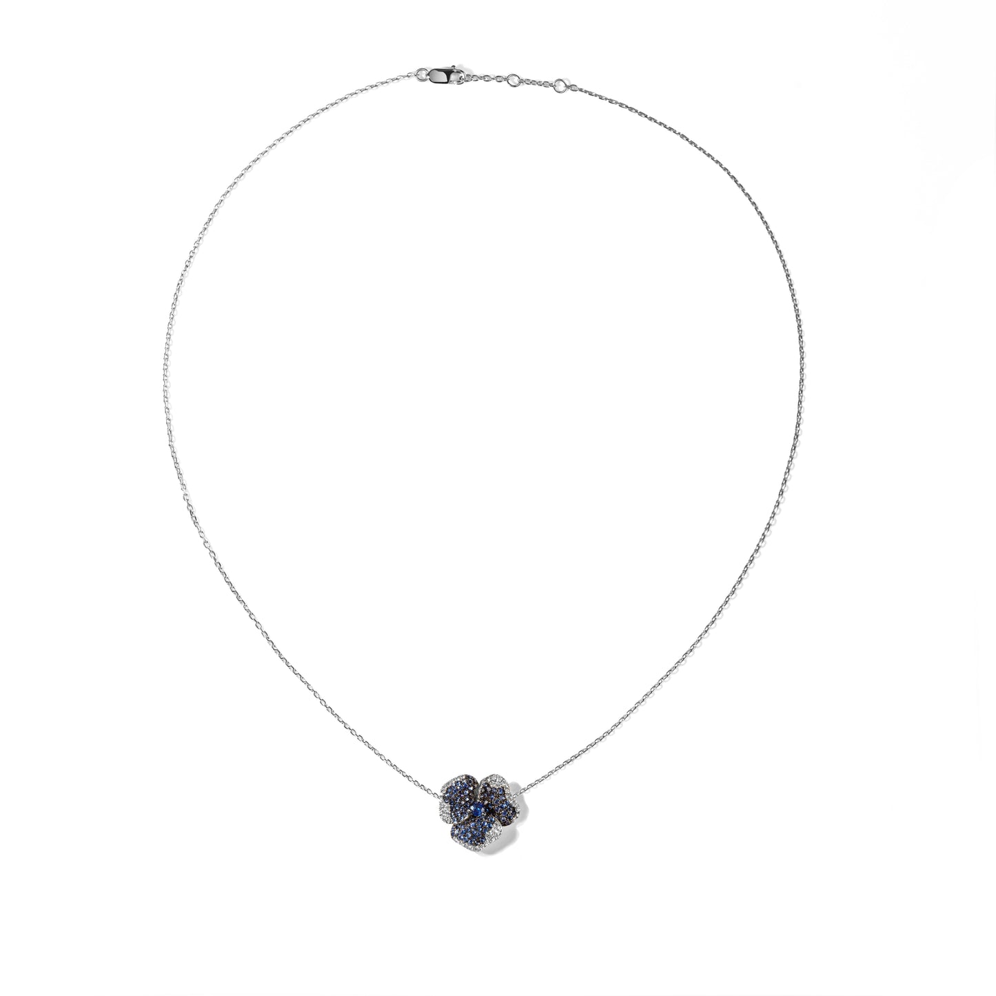 Bloom Small Flower Blue Sapphire Necklace in White Gold