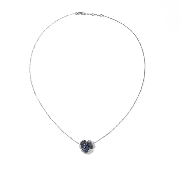 Bloom Small Flower Blue Sapphire Necklace in White Gold