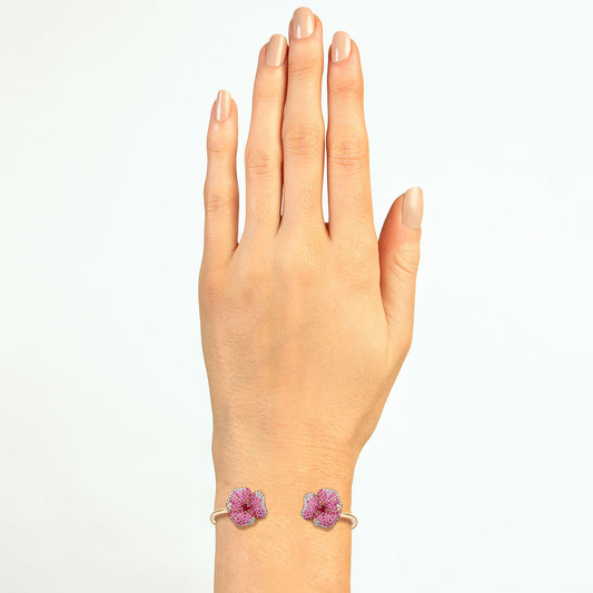 Bloom Small Flower Pink Sapphire Bangle in Rose Gold