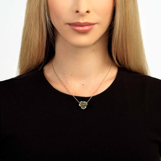 Bloom Small Flower Green Diamonds and Yellow Sapphire Necklace in Yellow Gold