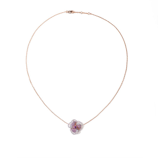 Bloom Small Flower Halo Amethyst Necklace in Rose Gold