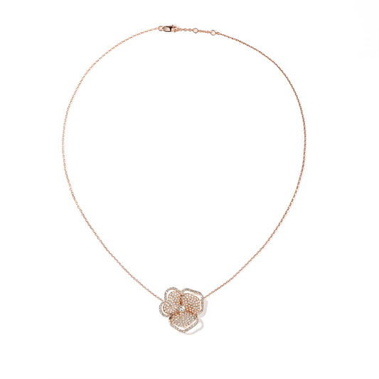 Bloom Small Flower Halo Diamond Necklace in Rose Gold