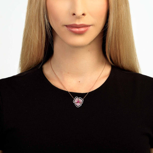 Bloom Small Flower Halo Light Pink Sapphire Necklace in Rose Gold