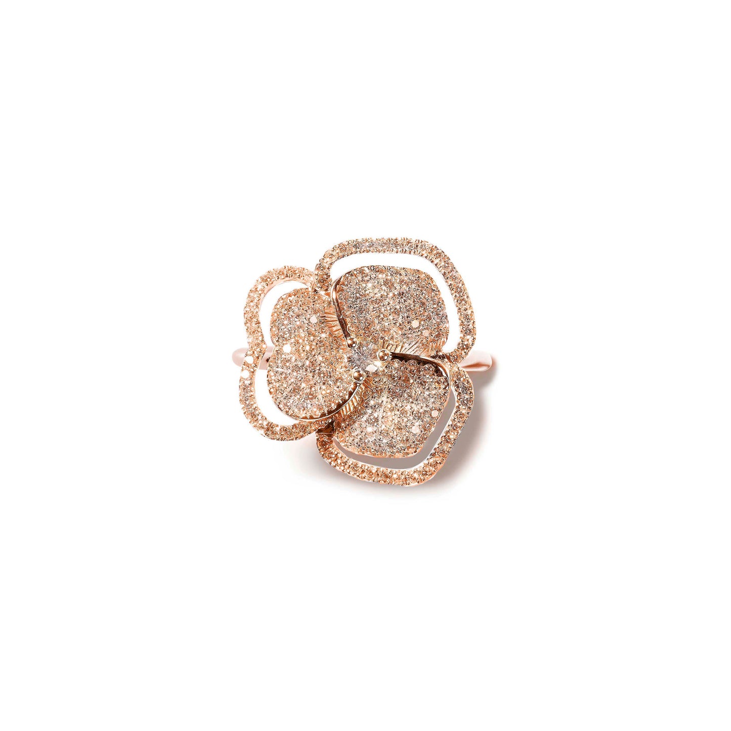 Bloom Small Line Flower Halo White Diamond Ring
