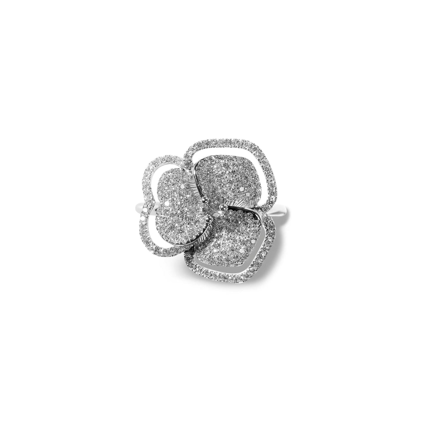 Bloom Small Line Flower Halo White Diamond Ring