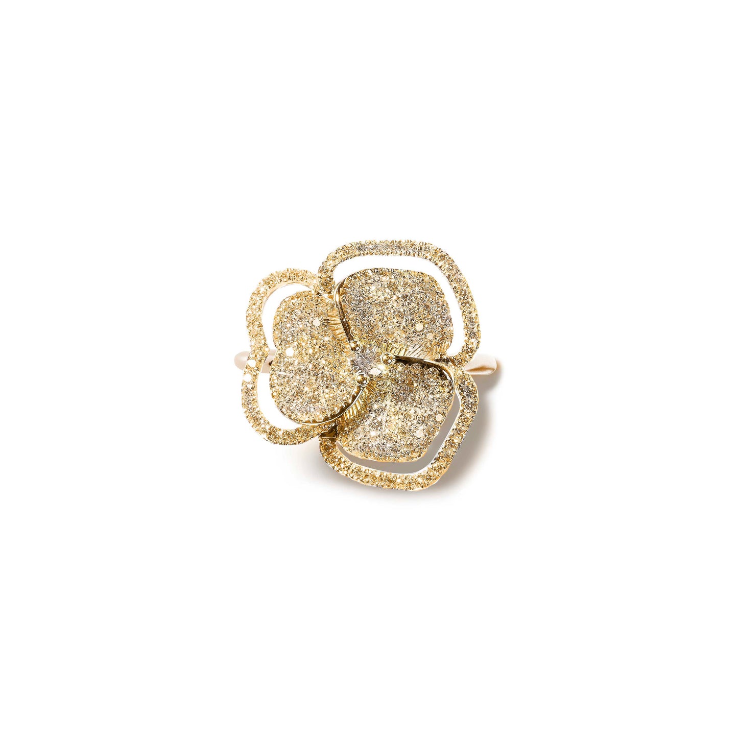 Bloom Small Line Flower Halo White Diamond Ring