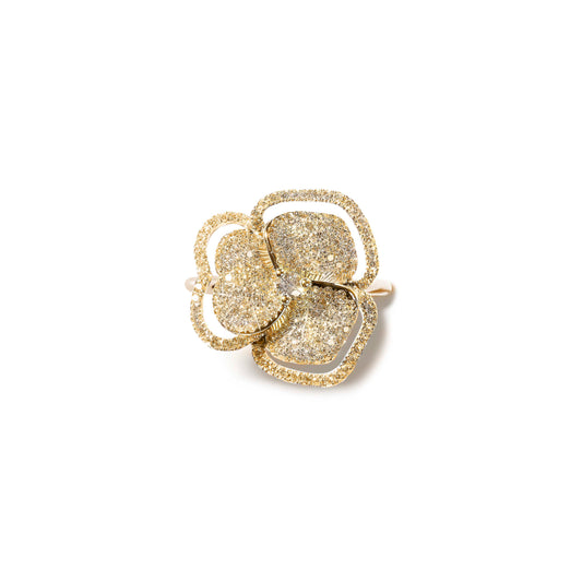 Bloom Small Line Flower Halo White Diamond Ring