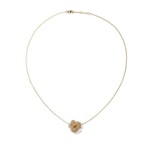 Bloom Small Flower Smoky Quartz Necklace in Yellow Gold