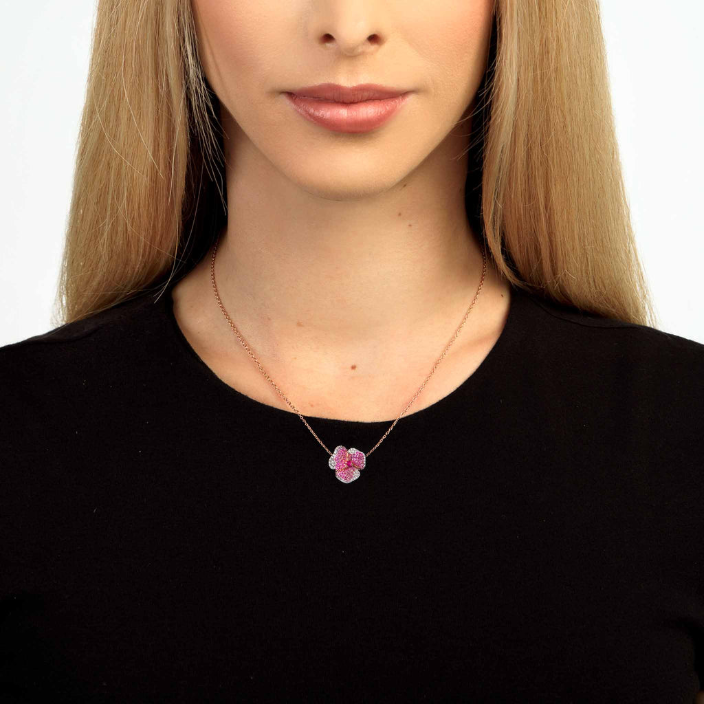 Bloom Small Flower Dark Pink Sapphire Necklace in Rose Gold – AS29
