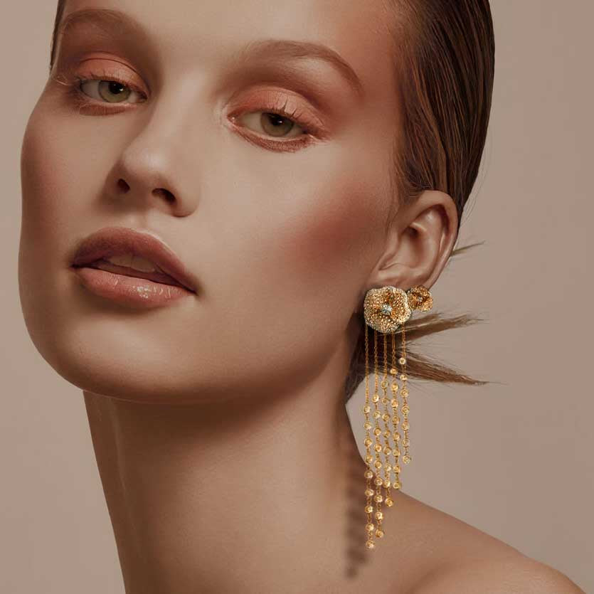 Bloom Medium White Diamonds Long Earrings