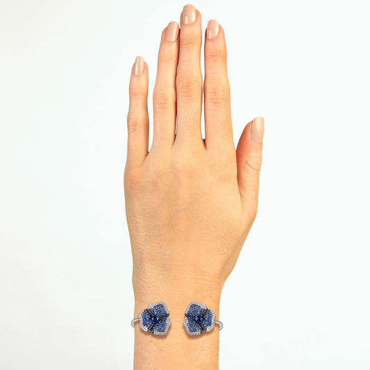 Bloom Medium Flower Blue Sapphire Bangle in White Gold