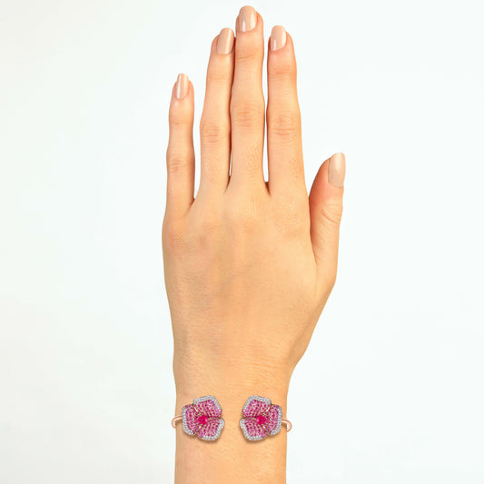 Bloom Medium Flower Pink Sapphire Bangle in Rose Gold