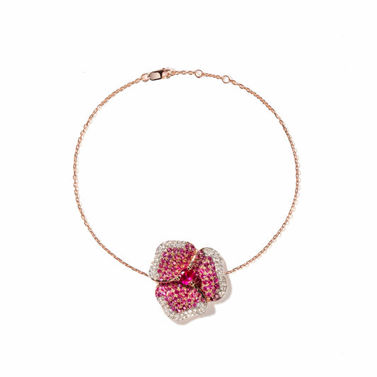 Bloom Medium Flower Dark Pink Sapphire Bracelet in Rose Gold