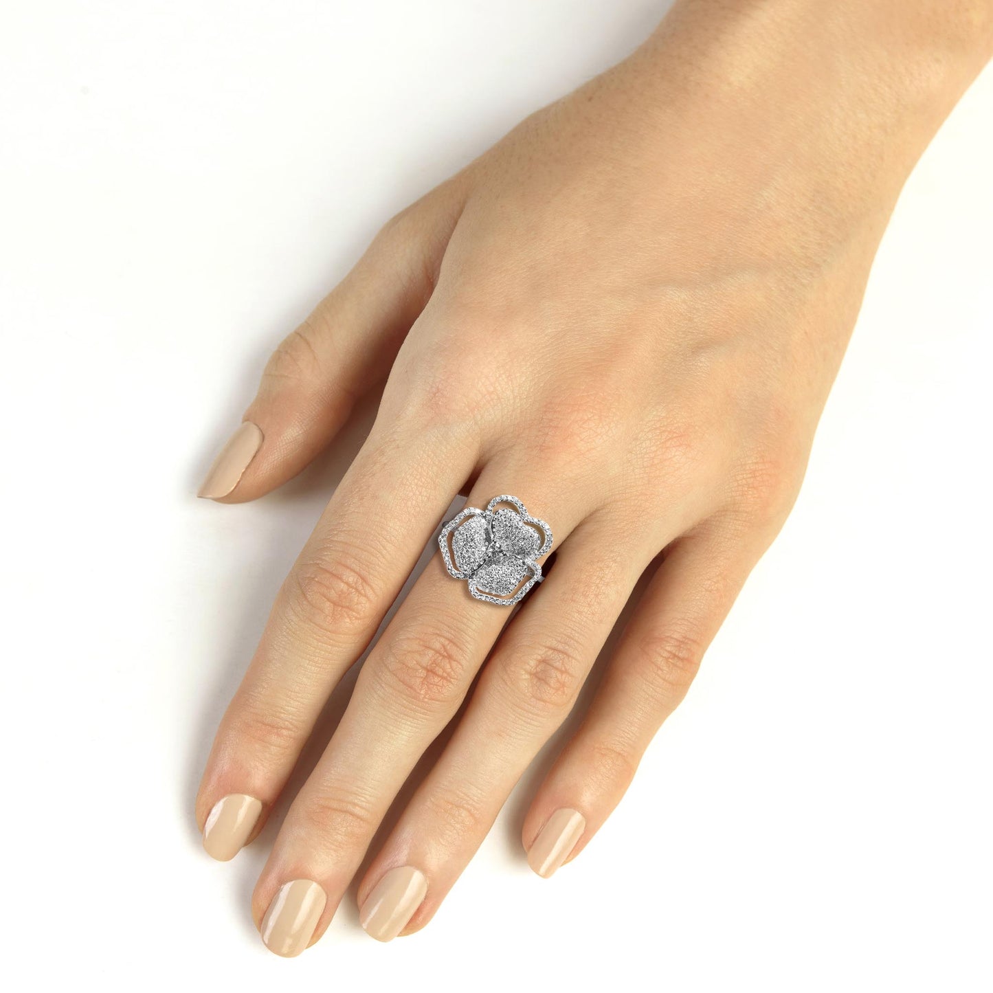 Bloom Small Line Flower Halo White Diamond Ring