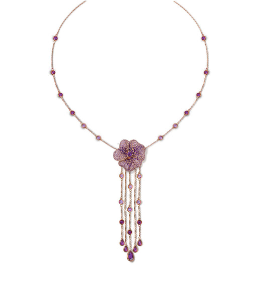 Bloom Large  Amethyst Long Dropping Necklace in Rose Gold