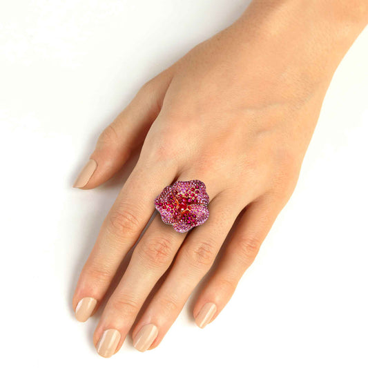 Bloom Large Flower Pink Sapphire Ring in Rose Gold