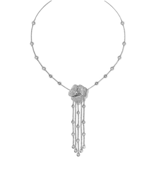 Bloom Large  Diamond Long Dropping Necklace in White Gold